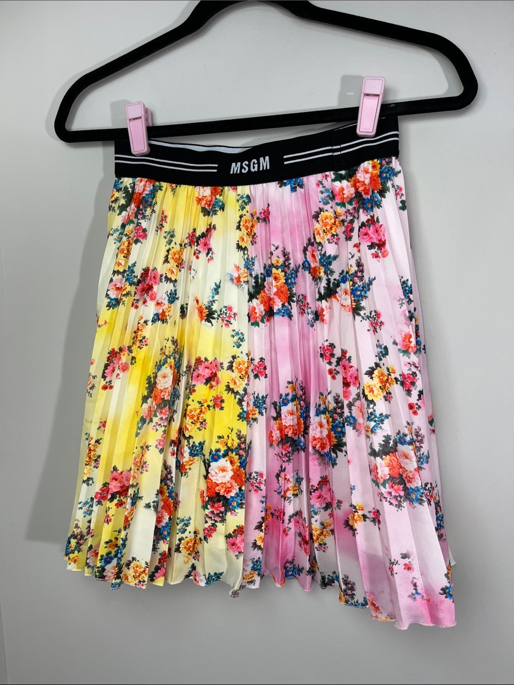 MSGM Yellow & Pink Floral Pleated Skirt